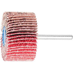 PFERD - 2" Diam x 1" Face Width, Ceramic Coated Mounted Flap Wheel - 1/4" Shank Mount, 40 Grit, 23,000 Max RPM - Apex Tool & Supply