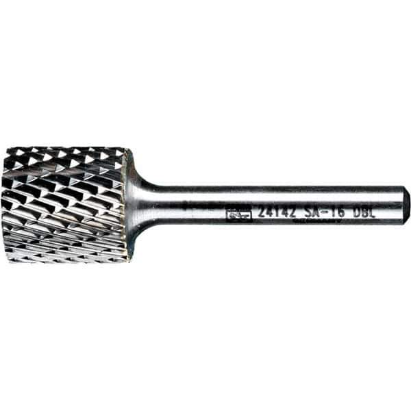 PFERD - 3/4" Cut Diam, 1/4" Shank Diam, Cylinder Head Double Cut Burr - Tungsten Carbide, 3/4" LOC, 2-1/2" OAL - Apex Tool & Supply