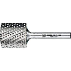 PFERD - 1" Cut Diam, 1/4" Shank Diam, Cylinder Head Double Cut Burr - Tungsten Carbide, 1" LOC, 2-3/4" OAL - Apex Tool & Supply