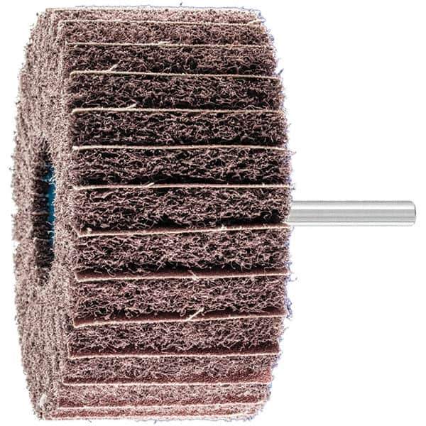 PFERD - 4" Diam x 2" Face Width, Aluminum Oxide Nonwoven Mounted Flap Wheel - 1/4" Shank Mount, 100 Grit, 6,000 Max RPM - Apex Tool & Supply