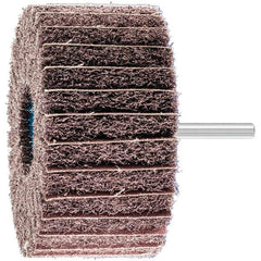 PFERD - 4" Diam x 2" Face Width, Aluminum Oxide Nonwoven Mounted Flap Wheel - 1/4" Shank Mount, 100 Grit, 6,000 Max RPM - Apex Tool & Supply