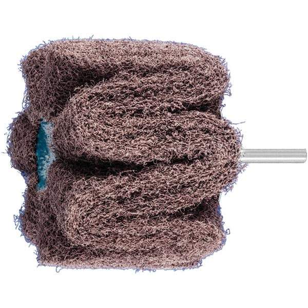 PFERD - 3" Diam x 2" Face Width, Aluminum Oxide Nonwoven Mounted Flap Wheel - 1/4" Shank Mount, 100 Grit, 7,500 Max RPM - Apex Tool & Supply