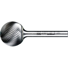 PFERD - 1" Cut Diam, 1/4" Shank Diam, Ball Head Single Cut Burr - Tungsten Carbide, 5/16" LOC, 2-1/16" OAL - Apex Tool & Supply