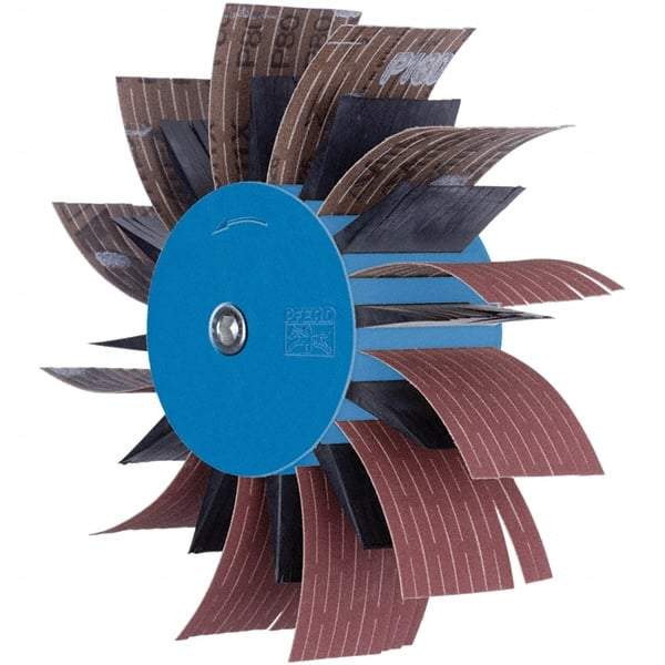 PFERD - 7" Diam x 2" Face Width, Aluminum Oxide Coated Mounted Flap Wheel - 3/8" Shank Mount, 3,500 Max RPM - Apex Tool & Supply