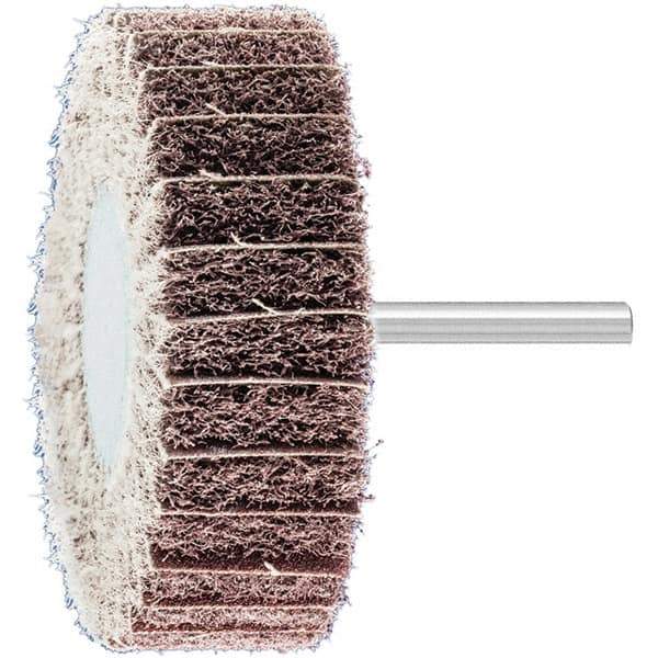 PFERD - 3" Diam x 1" Face Width, Aluminum Oxide Nonwoven Mounted Flap Wheel - 1/4" Shank Mount, 100 Grit, 7,500 Max RPM - Apex Tool & Supply