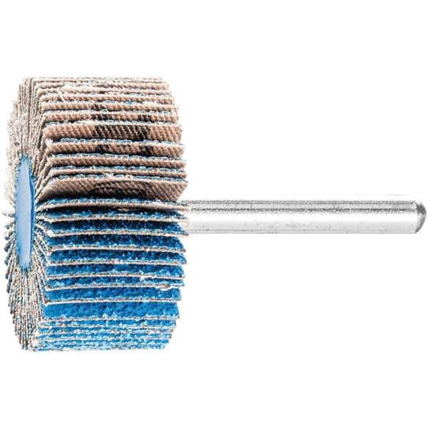 PFERD - 1-1/2" Diam x 1" Face Width, Aluminum Oxide Coated Mounted Flap Wheel - 1/4" Shank Mount, 60 Grit, 25,000 Max RPM - Apex Tool & Supply