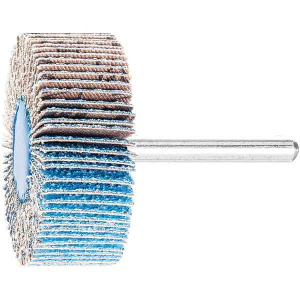 PFERD - 2" Diam x 1" Face Width, Aluminum Oxide Coated Mounted Flap Wheel - 1/4" Shank Mount, 60 Grit, 23,000 Max RPM - Apex Tool & Supply