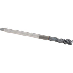 OSG - M12x1.75 Metric 3 Flute 6H Semi-Bottoming Spiral Flute Tap - Powdered Metal, TiCN Finish, 180mm OAL, Right Hand Flute, Right Hand Thread, D6, Series 16520 - Apex Tool & Supply