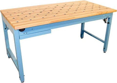 Proline - 1 Drawer, Retractable Ball Transfer Station - 800 Lb Capacity, Solid Maple Top, Light Blue, 60" Wide x 36" High x 30" Long - Apex Tool & Supply