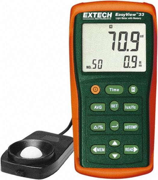 Extech - Light Meters Compatible Lighting: Fluorescent; Sodium; Mercury; Tungsten; Daylight Maximum Measurement (Lux): 1,000 - Apex Tool & Supply