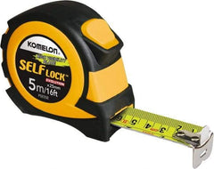 Komelon - 16' x 25mm Yellow Steel Blade Tape Measure - 5mm Graduation, Inch/Metric Graduation Style, Yellow/Black ABS Plastic Case - Apex Tool & Supply