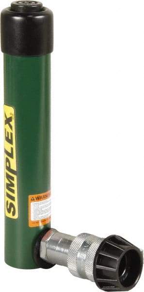 TK Simplex - 5-1/8" Stroke, 5 Ton Portable Hydraulic Single Acting Cylinder - 0.99 Sq In Effective Area, 4.97 Cu In Oil Capacity, 8.52 to 13.65" High, 1" Cyl Bore Diam, 1-1/8" Plunger Diam, 10,000 Max psi - Apex Tool & Supply