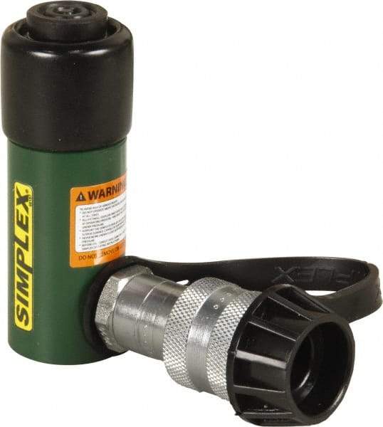 TK Simplex - 1-1/8" Stroke, 5 Ton Portable Hydraulic Single Acting Cylinder - 0.99 Sq In Effective Area, 0.99 Cu In Oil Capacity, 4.37 to 5.5" High, 1" Cyl Bore Diam, 1-1/8" Plunger Diam, 10,000 Max psi - Apex Tool & Supply