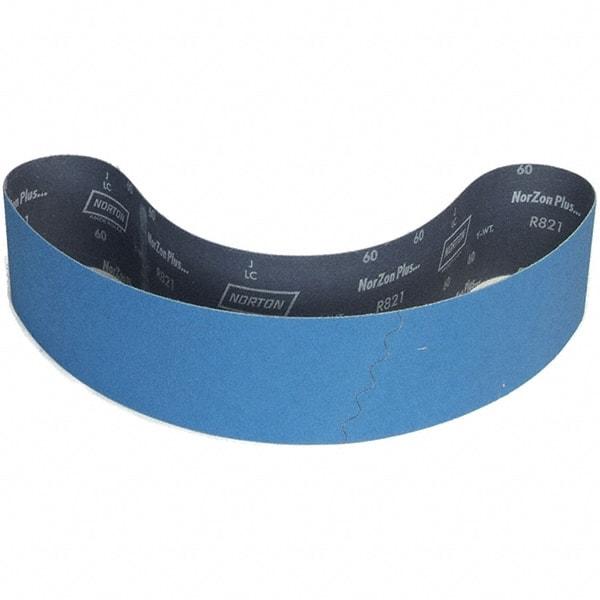 Norton - 4" Wide x 59" OAL, 40 Grit, Zirconia Alumina Abrasive Belt - Zirconia Alumina, Coated, Y Weighted Cloth Backing - Apex Tool & Supply