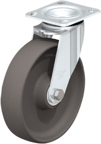 Swivel Top Plate Caster: Nylon, 8″ Wheel Dia, 2″ Wheel Width, 1,250 lb Capacity, 2-23/64″ OAH Nylon, 1,250 Lb Capacity, Ball Bearing, 4 x 4-1/2″ Plate