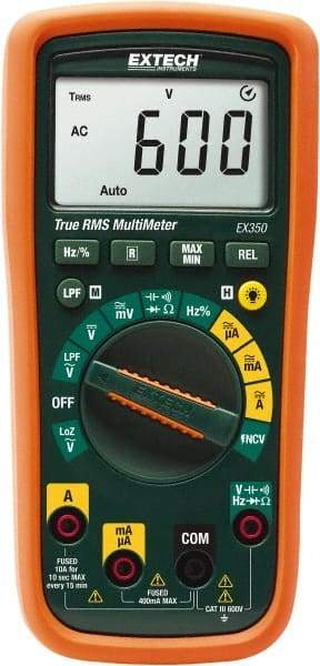 Extech - EX350, CAT III, 600 VAC/VDC, Digital True RMS Multimeter - 40 mOhm, Measures Voltage, Capacitance, Current, Frequency, Resistance - Apex Tool & Supply