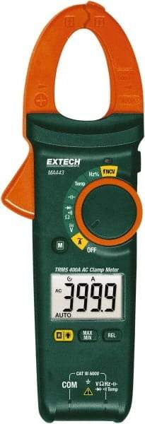 Extech - MA443, CAT III, Digital True RMS Auto Ranging Clamp Meter with 1.18" Clamp On Jaws - 600 VAC/VDC, 400 AC Amps, Measures Voltage, Capacitance, Continuity, Current, Frequency, Resistance, Temperature - Apex Tool & Supply