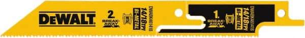 DeWALT - 6" Long x 1" Thick, Bi-Metal Reciprocating Saw Blade - Straight Profile, 14 to 18 TPI, Toothed Edge, Tang Shank - Apex Tool & Supply