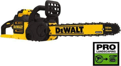 DeWALT - 40 Volt, 50 Ft/sec, Battery Powered Chainsaw - 16" Guide Bar Length, 7,500 RPM, 3/8" Chain Pitch, 0.043 Chain Gauge - Apex Tool & Supply