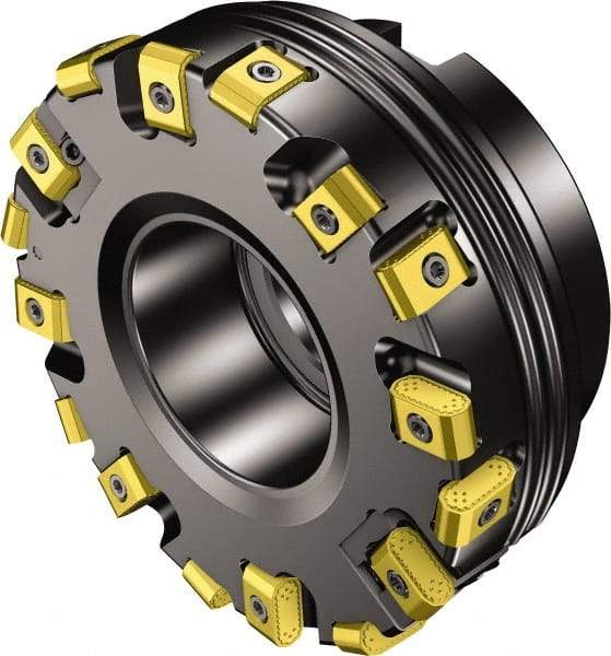 Sandvik Coromant - 254mm Cut Diam, 63.5mm Arbor Hole, 0.9mm Max Depth of Cut, 25° Indexable Chamfer & Angle Face Mill - 15 Inserts, 425N-1707 Insert, Right Hand Cut, Series CoroMill 425 - Apex Tool & Supply