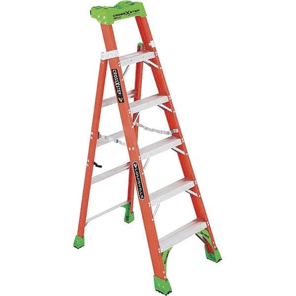 Louisville - 5 Steps, 6' High, Type IA Rating, Fiberglass Step Ladder - 300 Lb Capacity, 23-1/4" Base Width - Apex Tool & Supply