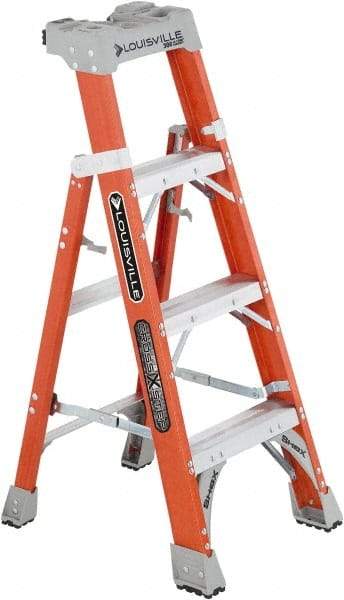 Louisville - 3 Steps, 4' High, Type IA Rating, Fiberglass Step Ladder - 300 Lb Capacity, 20-1/4" Base Width - Apex Tool & Supply