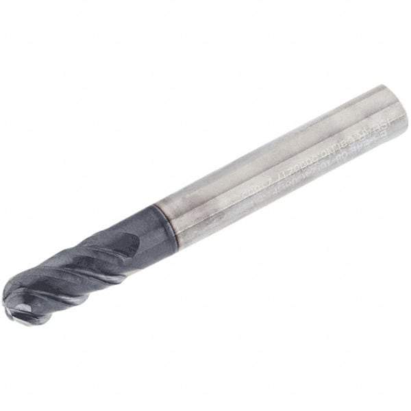 Iscar - 4mm Diam, 8mm LOC, 4 Flute Solid Carbide Ball End Mill - TiAlN Finish, Single End, 57mm OAL, 6mm Shank Diam, Spiral Flute - Apex Tool & Supply