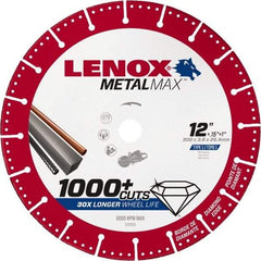 Lenox - 12" 25/30 Grit Diamond Cutoff Wheel - 0.126" Thick, 1" Arbor, 5,000 Max RPM, Use with Gas Powered Saws - Apex Tool & Supply