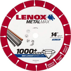 Lenox - 14" 25/30 Grit Diamond Cutoff Wheel - 0.13" Thick, 1" Arbor, 4,300 Max RPM, Use with Stationary Tools - Apex Tool & Supply