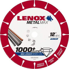 Lenox - 12" 25/30 Grit Diamond Cutoff Wheel - 0.126" Thick, 1" Arbor, 4,300 Max RPM, Use with Stationary Tools - Apex Tool & Supply