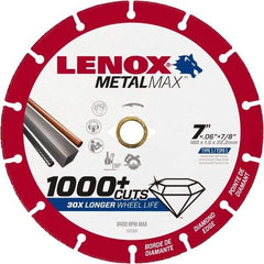 Lenox - 7" 40/50 Grit Diamond Cutoff Wheel - 0.06" Thick, 7/8" Arbor, 8,400 Max RPM, Use with Angle Grinders - Apex Tool & Supply