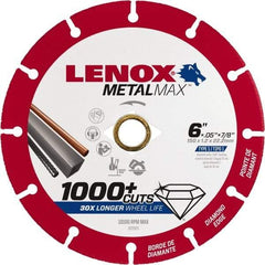 Lenox - 6" 40/50 Grit Diamond Cutoff Wheel - 0.05" Thick, 7/8" Arbor, 10,100 Max RPM, Use with Angle Grinders - Apex Tool & Supply