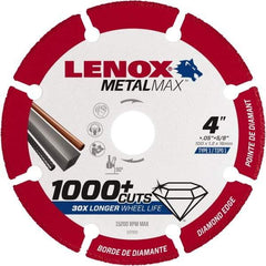 Lenox - 4" 40/50 Grit Diamond Cutoff Wheel - 0.05" Thick, 5/8" Arbor, 15,200 Max RPM, Use with Angle Grinders - Apex Tool & Supply