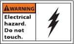 NMC - Accident Prevention Label, Header: WARNING - Legend: Warning - Electrical Hazard - Do Not Touch, English, Black & Orange, 5" Long x 3" High, Sign Muscle Finish - Apex Tool & Supply