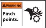 NMC - Accident Prevention Label, Header: WARNING - Legend: Warning - Pinch Points, English, Black & Orange, 5" Long x 3" High, Sign Muscle Finish - Apex Tool & Supply