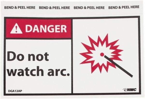 NMC - Accident Prevention Label, Header: DANGER - Legend: Danger - Do Not Watch the Arc, English, Red, Black & White, 5" Long x 3" High, Sign Muscle Finish - Apex Tool & Supply