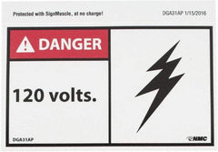 NMC - Accident Prevention Label, Header: DANGER - Legend: Danger - 120 Volts, English, Red, Black & White, 5" Long x 3" High, Sign Muscle Finish - Apex Tool & Supply