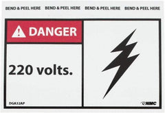 NMC - Accident Prevention Label, Header: DANGER - Legend: Danger - 20 Volts, English, Red, Black & White, 5" Long x 3" High, Sign Muscle Finish - Apex Tool & Supply