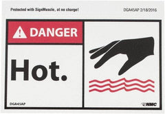 NMC - Hazardous Materials Label, Header: DANGER - Legend: Danger - Hot, English, Red, Black & White, 5" Long x 3" High, Sign Muscle Finish - Apex Tool & Supply
