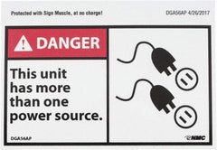 NMC - Accident Prevention Label, Header: DANGER - Legend: Danger - This Unit Has More Than One Power Source, English, Red, Black & White, 5" Long x 3" High, Sign Muscle Finish - Apex Tool & Supply