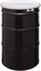 Made in USA - 55 Gallon Black Cylindrical Carbon Steel Open Head Drum - 33" High x 22-1/2" Diam - Apex Tool & Supply