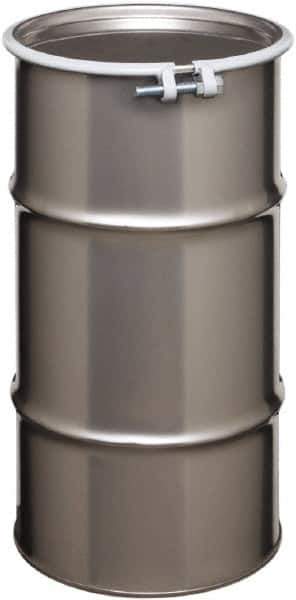 Made in USA - 16 Gallon Cylindrical Stainless Steel Open Head Drum - 27" High x 14" Diam - Apex Tool & Supply