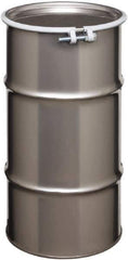 Made in USA - 16 Gallon Cylindrical Stainless Steel Open Head Drum - 27" High x 14" Diam - Apex Tool & Supply