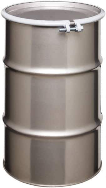 Made in USA - 30 Gallon Cylindrical Stainless Steel Open Head Drum - 27-1/2" High x 18-1/4" Diam - Apex Tool & Supply