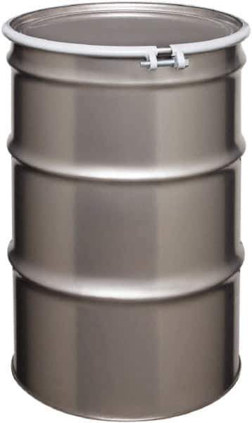Made in USA - 55 Gallon Cylindrical Stainless Steel Open Head Drum - 33" High x 22-1/2" Diam - Apex Tool & Supply