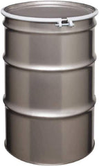 Made in USA - 55 Gallon Cylindrical Stainless Steel Open Head Drum - 33" High x 22-1/2" Diam - Apex Tool & Supply