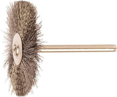 Weiler - 1-1/2" OD, 1/8" Shank Diam, Stainless Steel Wheel Brush - 1/2" Trim Length, 0.005" Filament Diam, 25,000 RPM - Apex Tool & Supply