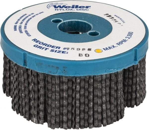 Weiler - 4" 80 Grit Silicon Carbide Disc Brush - Medium Grade, Plain Hole Connector, 1-1/2" Trim Length, 7/8" Arbor Hole - Apex Tool & Supply