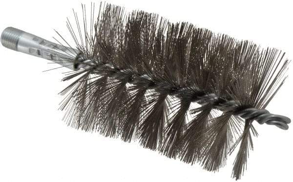 Schaefer Brush - 4-1/2" Brush Length, 3" Diam, Double Stem, Single Spiral Tube Brush - 7-1/4" Long, Stainless Steel, 1/4" NPSM Male Connection - Apex Tool & Supply