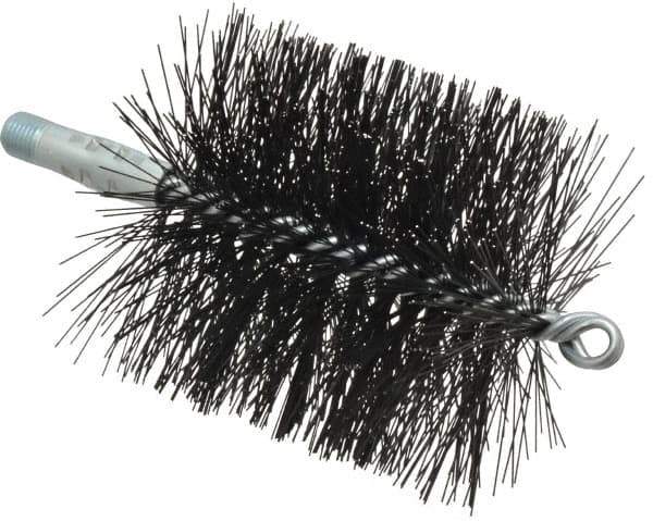 Schaefer Brush - 4-1/2" Brush Length, 4" Diam, Double Stem, Double Spiral Tube Brush - 7-1/2" Long, Tempered Steel Wire, 1/4" NPT Male Connection - Apex Tool & Supply